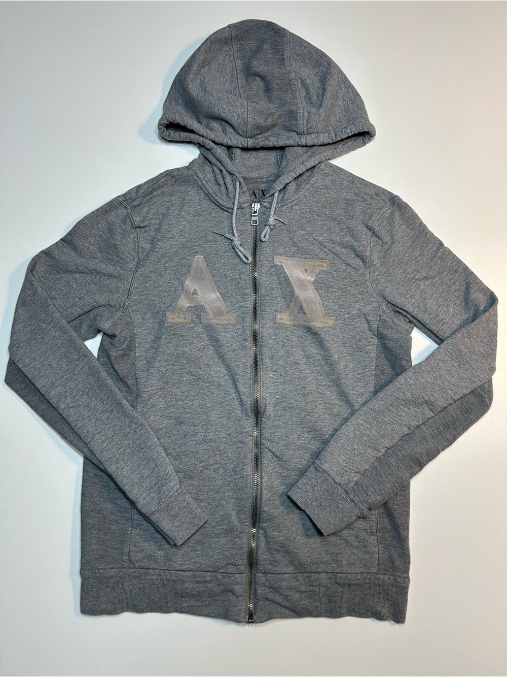 Armani Exchange Grey Zip-Up Hoodie Large AX Tonal Logo Fleece Jacket